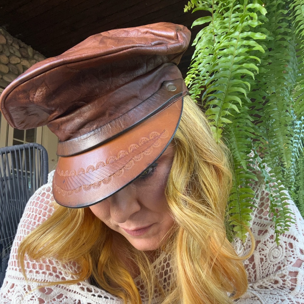 Vintage Distressed Uber cool tall leather 1970’s kick-ass hat
